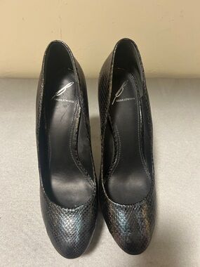 Brian Atwood Metallic Black Snakeskin Platform Pumps